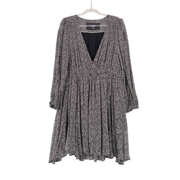 Maeve Anthropologie Black White Print Long Sleeve Boho Midi Dress XL lined - Picture 1 of 5